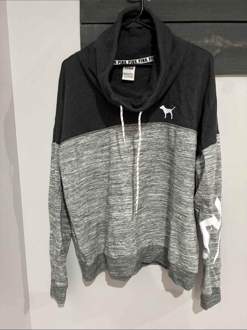 PINK Victoria's Secret Gray & Charcoal Two-Tone Cowl Sweatshirt